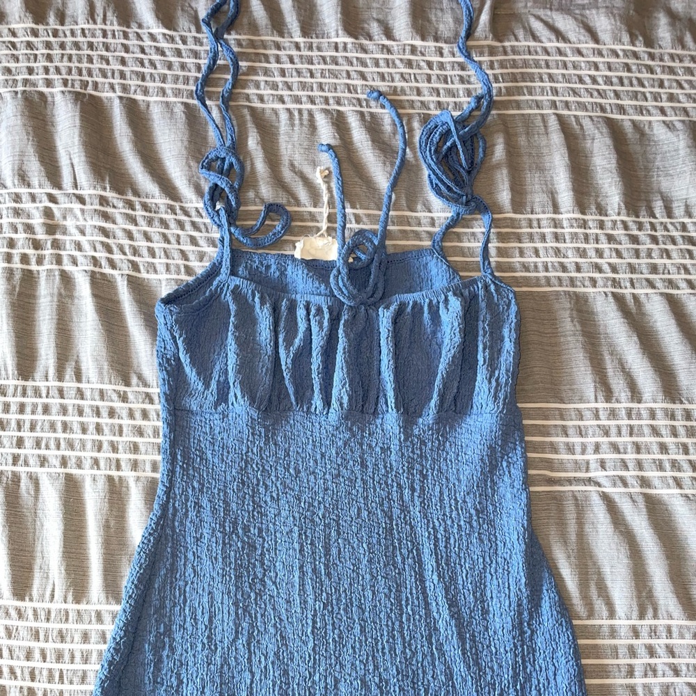 Jessica Simpson Blue Textured Dress with Tie Straps